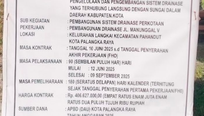 DI DUGA PROYEK PEMBANGUNAN DRAINASE JALAN MANUNGGAL V  KELURAHAN LANGKAI TIDAK SESUAI HASIL PELAKSANAAN PERENCANAAN PEMBANGUNAN PADA UMUMNYA STANDAR PEKERJAAN